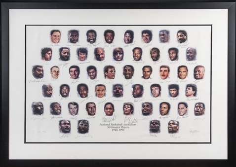 NBA 50 Greatest Players Litho Completely Signed in 37x50 Framed Display - Artist Proof Limited Edition (#22/50) (Field of Dreams COA)